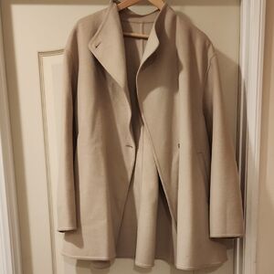 Uniqlo Cream Wool-Blend Open-Front Pea Coat